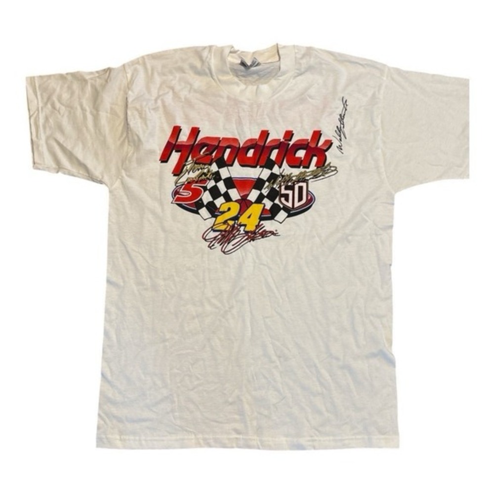 Vintage 90's Nascar Hendrick Motor sports‎ T-Shirt Autographed  Wally Dallenbach